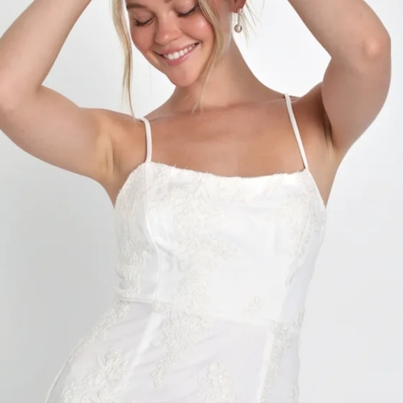 Lulu's Noteworthy Charm white floral embroidered strapless lace up midi dress - Picture 3 of 13